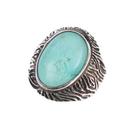 sz11.5 Vintage Native American cast sterling ring with nice turquoise