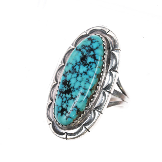 sz7.5 Vintage Navajo sterling black web Kingman turquoise ring