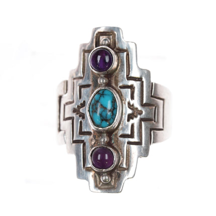 sz10+ Adjustable M Willie Joe Delgarito Navajo sterling, turquoise Amethyst ring