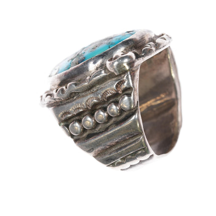 sz10.25 Large Vintage pyrite turquoise Native American sterling ring