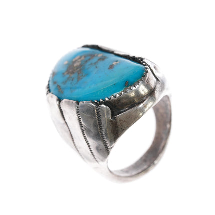 sz10.25 Huge Vintage pyrite turquoise Native American sterling ring