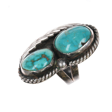 sz8 Vintage Native American sterling two turquoise ring