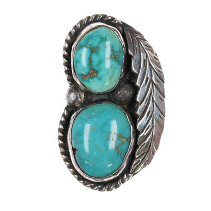 sz8 Vintage Native American sterling two turquoise ring