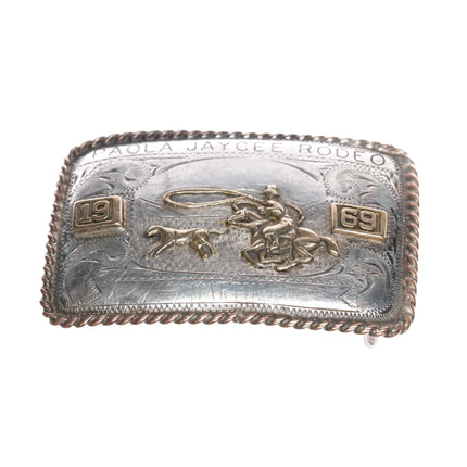 1969 Western Silversmiths Vista CA Sterling Paola Jaycee Rode Belt Buckle