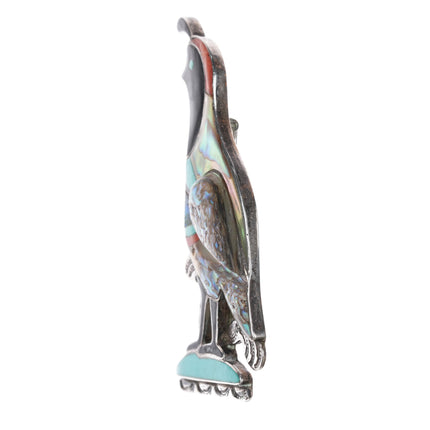 Large 1970's Vicenti Zuni sterling inlay quail pin