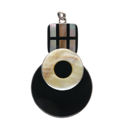 Retro Sterling, Onyx, mother of pearl Art Deco style pendant