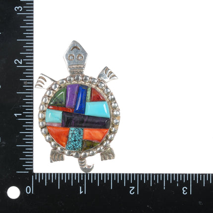 Alvin Yellowhorse Navajo sterling sugilite, turquoise cobblestone turtle pendant