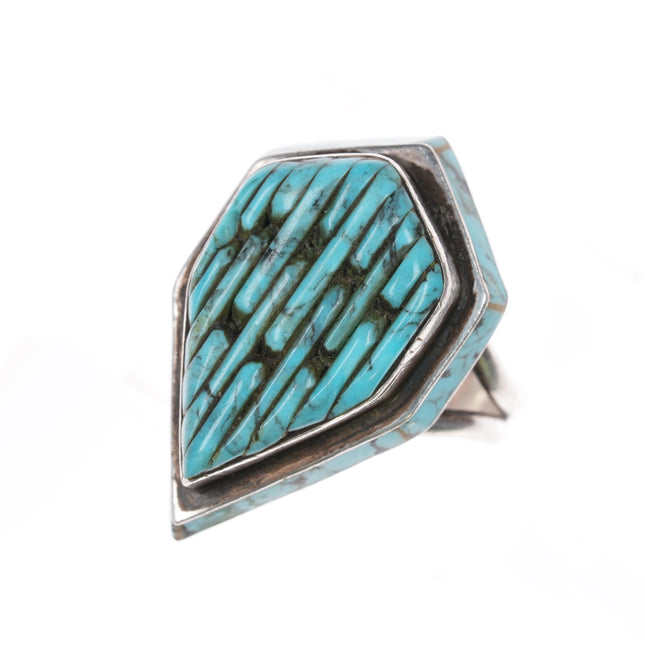 sz9.5 Vintage Native American sterling cobblestone turquoise inlaid ring