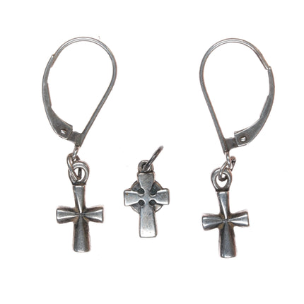 Retired James Avery sterling cross earrings and charm