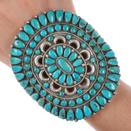 7.25" 40's-50's Large Ondelacy Blue Gem turquoise cluster cuff bracelet