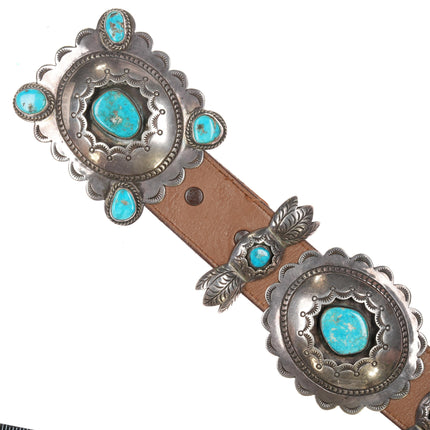 1970's Jim Wilson Navajo sterling turquoise shadowbox butterfly concho belt