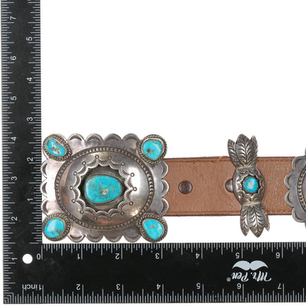 1970's Jim Wilson Navajo sterling turquoise shadowbox butterfly concho belt