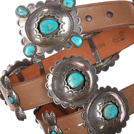 1970's Jim Wilson Navajo sterling turquoise shadowbox butterfly concho belt