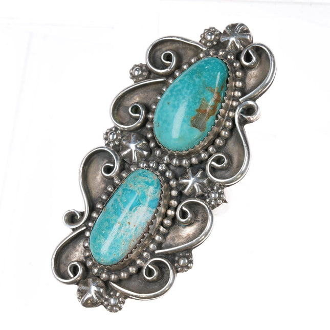 sz9 Large Chris Etsitty Navajo sterling high grade turquoise long ring