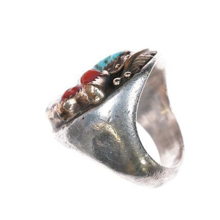 sz11.25 1970's Navajo sterling turquoise/coral gold filled top ring