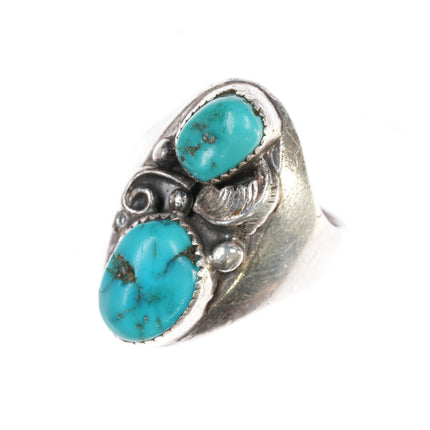 sz9.25 Vintage Navajo sterling and double turquoise ring