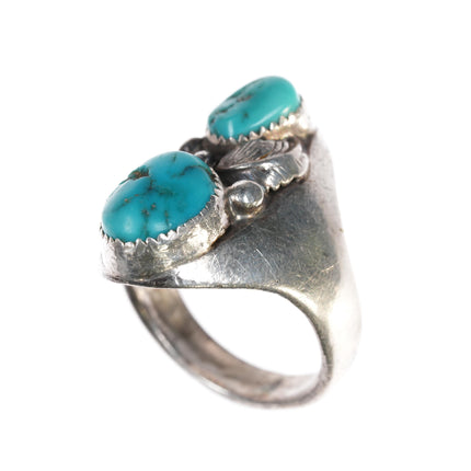 sz9.25 Vintage Navajo sterling and double turquoise ring