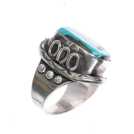 Sz9.75 60's-70's Vintage Native American sterling and turquoise ring