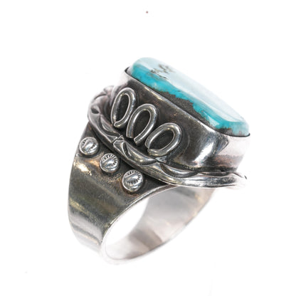 Sz9.75 60's-70's Vintage Native American sterling and turquoise ring