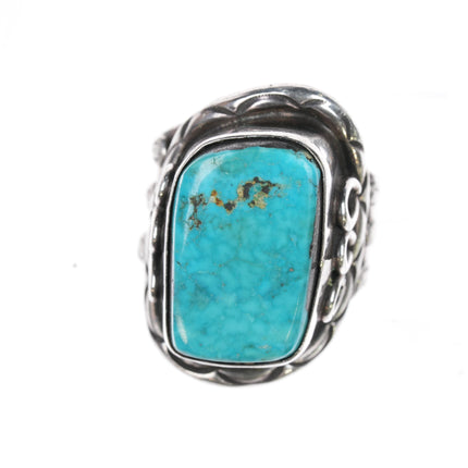 Sz9.75 60's-70's Vintage Native American sterling and turquoise ring