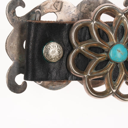 Vintage Native American cast silver concho belt with turquoise