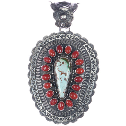 Shawn Cayatineto Navajo Sterling Mediterranean Coral Royston turquoise pendant