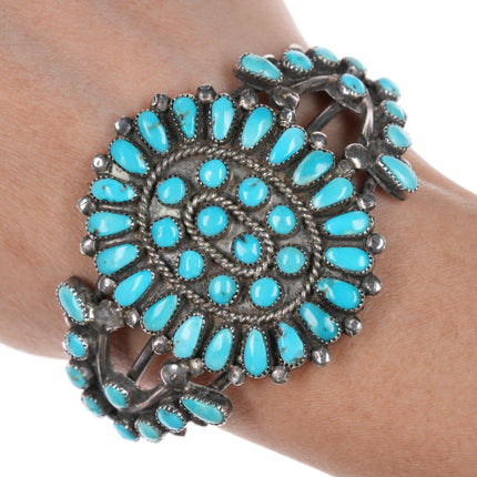 6 1/8" Leonard & Lula Weebothee Zuni sterling natural turquoise cluster cuff bracelet