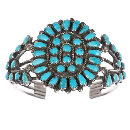 6 1/8" Leonard & Lula Weebothee Zuni sterling natural turquoise cluster cuff bracelet