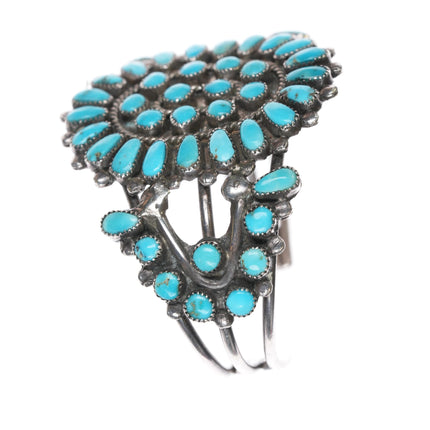 6 1/8" Leonard & Lula Weebothee Zuni sterling natural turquoise cluster cuff bracelet