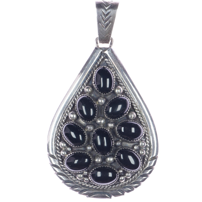 Large Tommy Moore Navajo sterling onyx cluster pendant