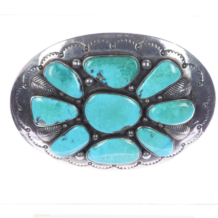 Large Sterling BP Native American sterling belt buckle w/ turquoise cluster