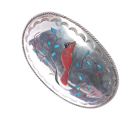 H Spencer Navajo sterling redbird inlay belt buckle