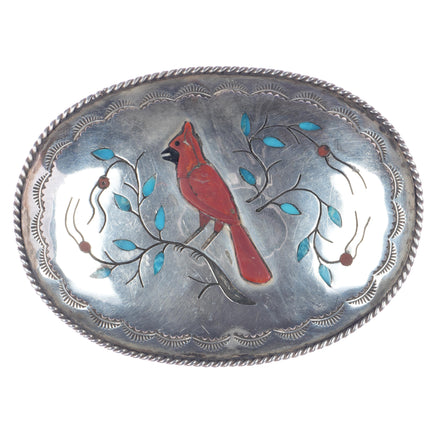 H Spencer Navajo sterling redbird inlay belt buckle