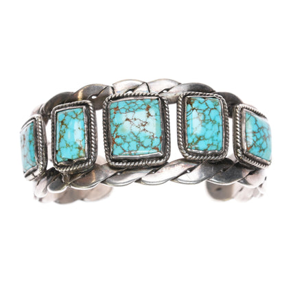 6 3/8" c1940's Native American silver high grade spiderweb turquoise cuff bracelet