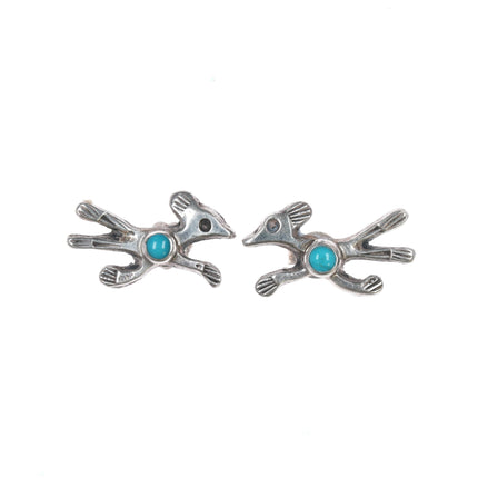 Vintage Navajo sterling roadrunner earrings with turquoise