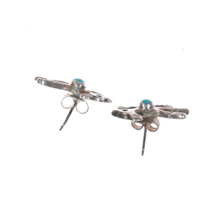 Vintage Navajo sterling roadrunner earrings with turquoise