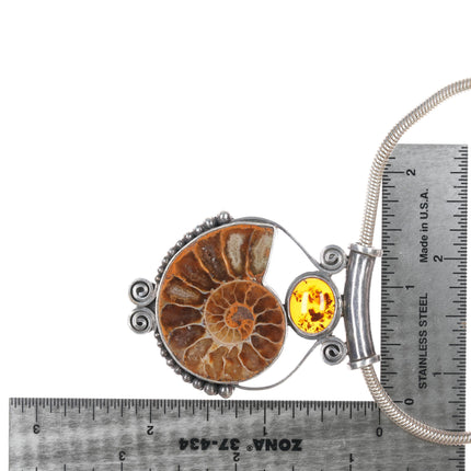 Retro Sterling Ammonite, amber pendant/necklace