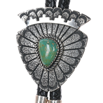 Large Mike Thompson Navajo Tufa Cast sterling high grade turquoise bolo tie