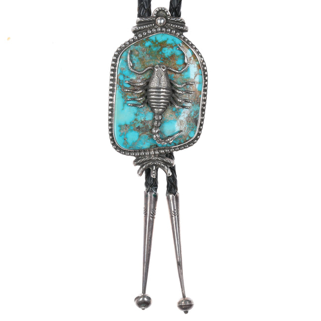 c1960 c-31 Large Scorpion Native American Sterling high grade turquoise bolo tie