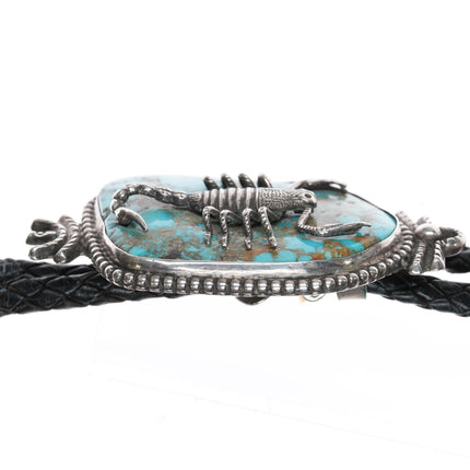 c1960 c-31 Large Scorpion Native American Sterling high grade turquoise bolo tie