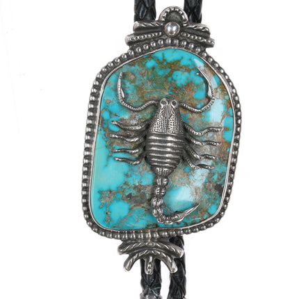 c1960 c-31 Large Scorpion Native American Sterling high grade turquoise bolo tie