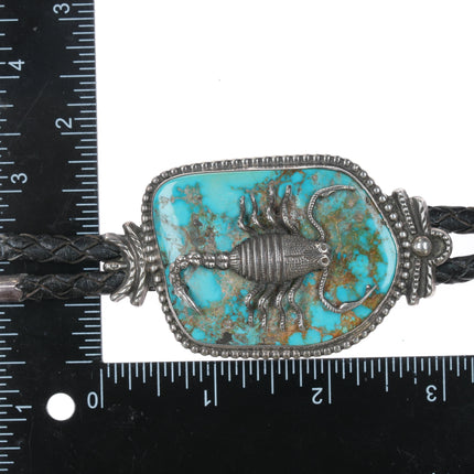 c1960 c-31 Large Scorpion Native American Sterling high grade turquoise bolo tie