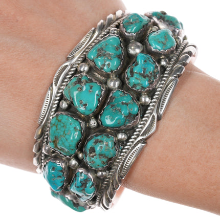 7" c1980's T Navajo sterling turquoise nugget cuff bracelet