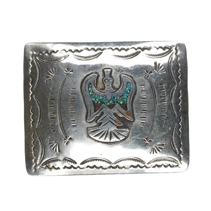 1970's Navajo sterling chip inlay peyotebird belt buckle