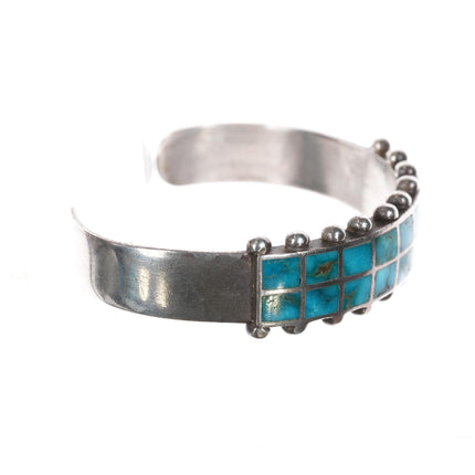 6.75" c1950's Zuni Blue gem turquoise sterling channel inlay cuff bracelet