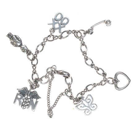 James Avery sterling charm bracelet with Phone, RN, Boy, Heart, xx00 etc