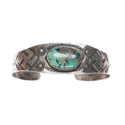 6.25" c1930's Navajo silver Whirling Logs cuff bracelet with turquoise