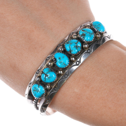 Sarah Curley Navajo Sterling silver turquoise row cuff bracelet