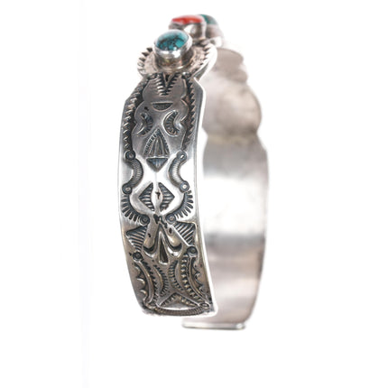 6 7/8" Rudy Willie Navajo sterling, turquoise, spiny oyster cuff bracelet