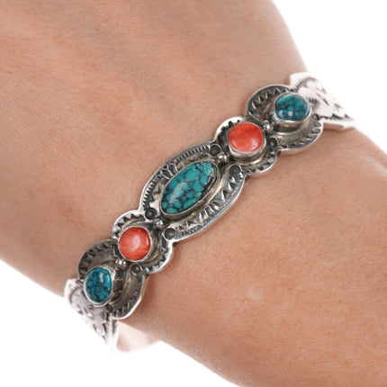 6 7/8" Rudy Willie Navajo sterling, turquoise, spiny oyster cuff bracelet